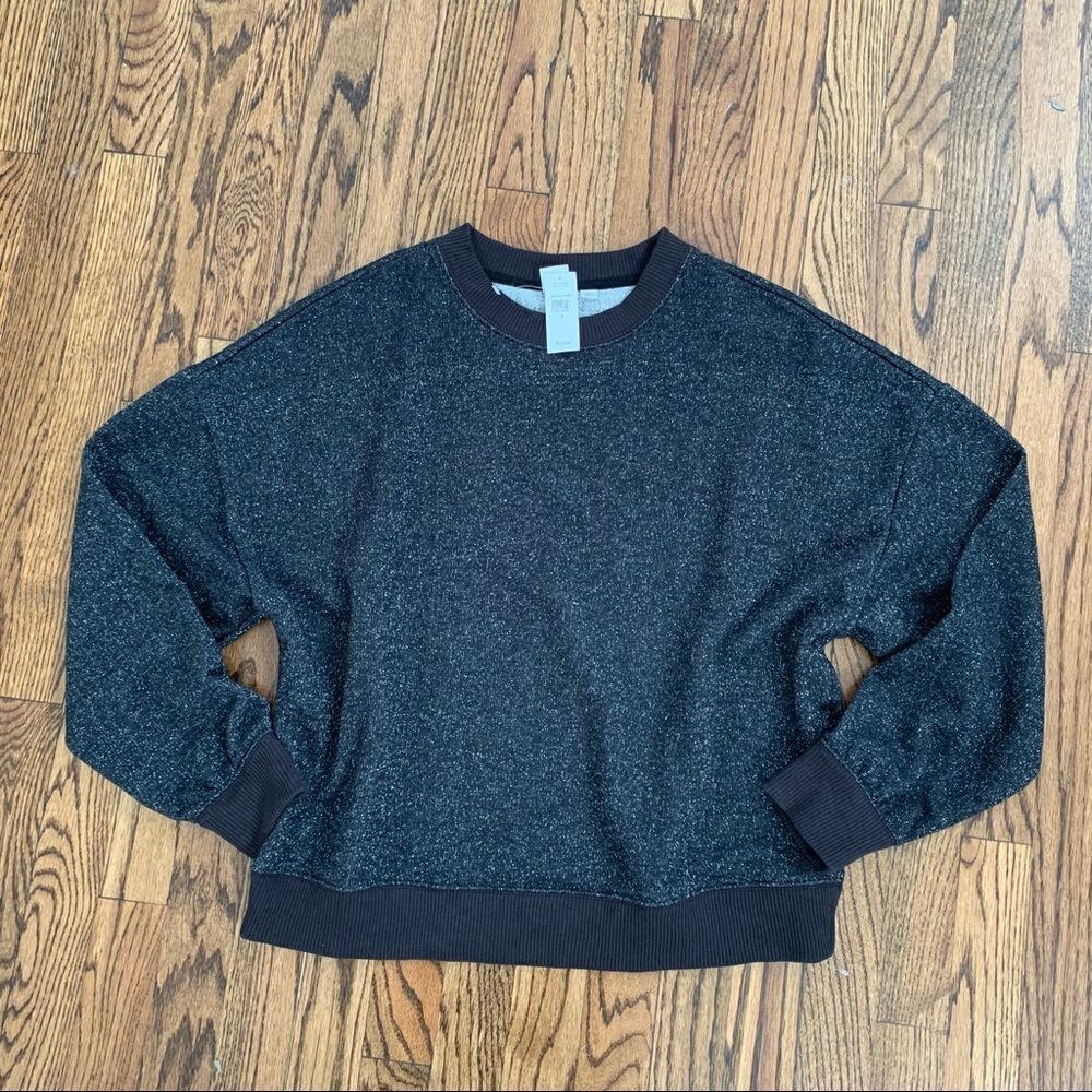 New NWT GAP Black Silver Shiny Sparkle Glitter Lurex Thread Sweatshirt S